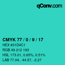 Código de color: CMYK 77 / 0 / 9 / 17 | qconv.com