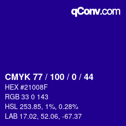 Color code: CMYK 77 / 100 / 0 / 44 | qconv.com