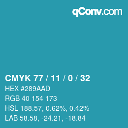 颜色代码: CMYK 77 / 11 / 0 / 32 | qconv.com