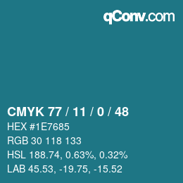 カラーコード: CMYK 77 / 11 / 0 / 48 | qconv.com