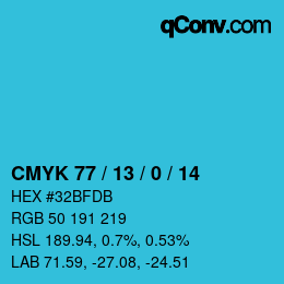 颜色代码: CMYK 77 / 13 / 0 / 14 | qconv.com