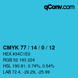 Color code: CMYK 77 / 14 / 0 / 12 | qconv.com