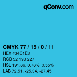 Color code: CMYK 77 / 15 / 0 / 11 | qconv.com