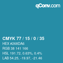 颜色代码: CMYK 77 / 15 / 0 / 35 | qconv.com