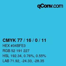 颜色代码: CMYK 77 / 16 / 0 / 11 | qconv.com