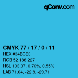 Color code: CMYK 77 / 17 / 0 / 11 | qconv.com