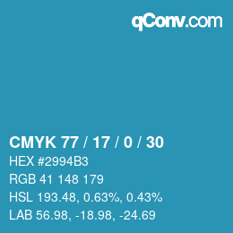 颜色代码: CMYK 77 / 17 / 0 / 30 | qconv.com
