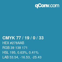 颜色代码: CMYK 77 / 19 / 0 / 33 | qconv.com