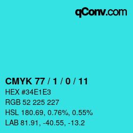 Color code: CMYK 77 / 1 / 0 / 11 | qconv.com