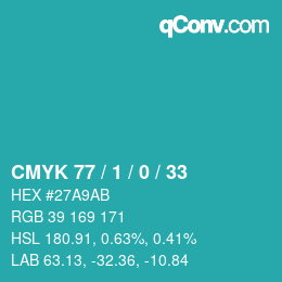 Color code: CMYK 77 / 1 / 0 / 33 | qconv.com