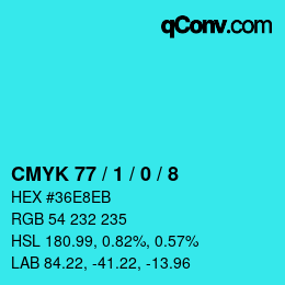 カラーコード: CMYK 77 / 1 / 0 / 8 | qconv.com