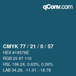 Código de color: CMYK 77 / 21 / 0 / 57 | qconv.com
