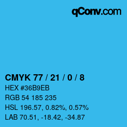 カラーコード: CMYK 77 / 21 / 0 / 8 | qconv.com