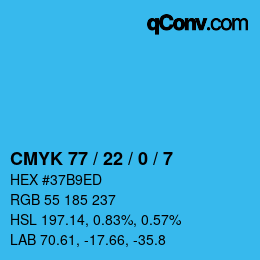 颜色代码: CMYK 77 / 22 / 0 / 7 | qconv.com