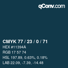 颜色代码: CMYK 77 / 23 / 0 / 71 | qconv.com