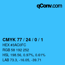 颜色代码: CMYK 77 / 24 / 0 / 1 | qconv.com
