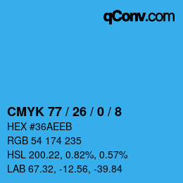 カラーコード: CMYK 77 / 26 / 0 / 8 | qconv.com