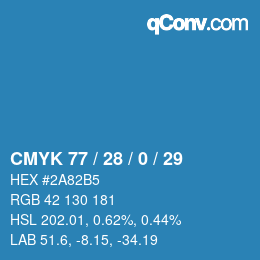 カラーコード: CMYK 77 / 28 / 0 / 29 | qconv.com