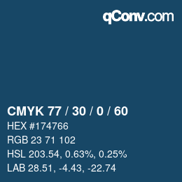 カラーコード: CMYK 77 / 30 / 0 / 60 | qconv.com