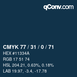 Farbcode: CMYK 77 / 31 / 0 / 71 | qconv.com