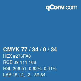 颜色代码: CMYK 77 / 34 / 0 / 34 | qconv.com