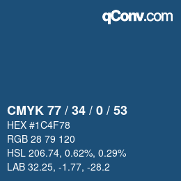 Farbcode: CMYK 77 / 34 / 0 / 53 | qconv.com