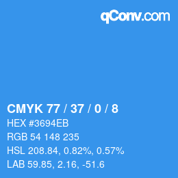 カラーコード: CMYK 77 / 37 / 0 / 8 | qconv.com
