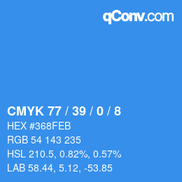カラーコード: CMYK 77 / 39 / 0 / 8 | qconv.com