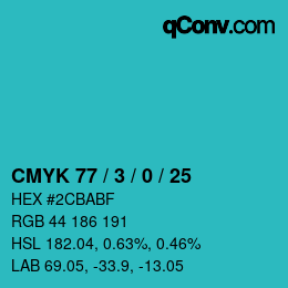 Color code: CMYK 77 / 3 / 0 / 25 | qconv.com