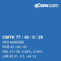 カラーコード: CMYK 77 / 40 / 0 / 29 | qconv.com