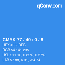 カラーコード: CMYK 77 / 40 / 0 / 8 | qconv.com