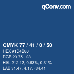 カラーコード: CMYK 77 / 41 / 0 / 50 | qconv.com