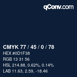 颜色代码: CMYK 77 / 45 / 0 / 78 | qconv.com