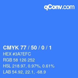カラーコード: CMYK 77 / 50 / 0 / 1 | qconv.com