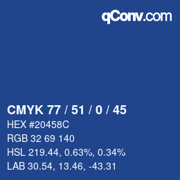 カラーコード: CMYK 77 / 51 / 0 / 45 | qconv.com