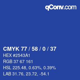 Color code: CMYK 77 / 58 / 0 / 37 | qconv.com