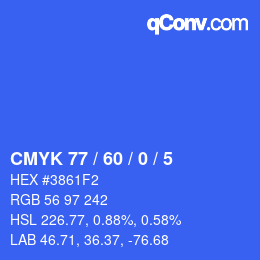 カラーコード: CMYK 77 / 60 / 0 / 5 | qconv.com