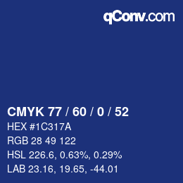 カラーコード: CMYK 77 / 60 / 0 / 52 | qconv.com