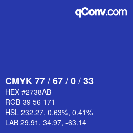 Color code: CMYK 77 / 67 / 0 / 33 | qconv.com