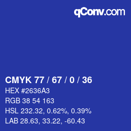 Color code: CMYK 77 / 67 / 0 / 36 | qconv.com