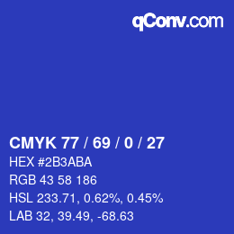 Color code: CMYK 77 / 69 / 0 / 27 | qconv.com