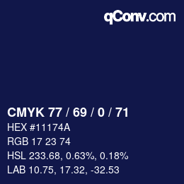 Farbcode: CMYK 77 / 69 / 0 / 71 | qconv.com