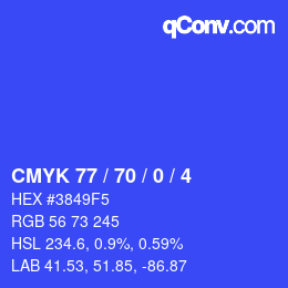 カラーコード: CMYK 77 / 70 / 0 / 4 | qconv.com