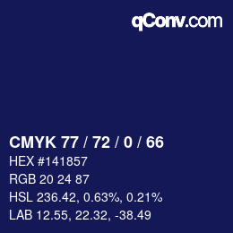 Color code: CMYK 77 / 72 / 0 / 66 | qconv.com