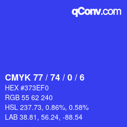 カラーコード: CMYK 77 / 74 / 0 / 6 | qconv.com