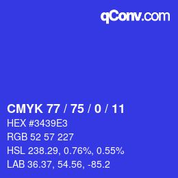 Color code: CMYK 77 / 75 / 0 / 11 | qconv.com