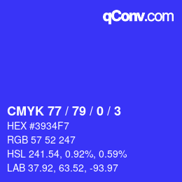 Farbcode: CMYK 77 / 79 / 0 / 3 | qconv.com