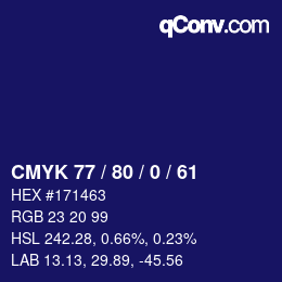颜色代码: CMYK 77 / 80 / 0 / 61 | qconv.com