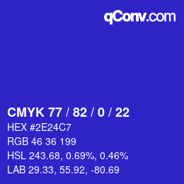 Color code: CMYK 77 / 82 / 0 / 22 | qconv.com