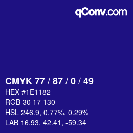 カラーコード: CMYK 77 / 87 / 0 / 49 | qconv.com